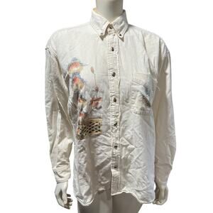 Camp Creek Collection Cream Embroidered Bird Shirt Cotton Medium